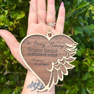 Personalized Memorial Ornament | In Loving Memory Angel Wing Heart Keepsake | Custom Remembrance Gift | Sympathy Gift