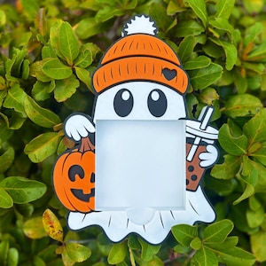 Ghost Sticky Note Holder – Halloween Notepad Organizer with Iced Coffee & Pumpkin Design