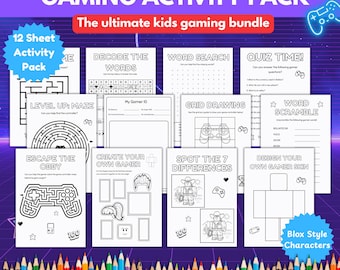 Gamer Party Activity Bundle, Blox Activity Pack, Printable Party Placemat, Party Favor Ideas, Kids Gaming Activity Sheet, Kids Coloring book