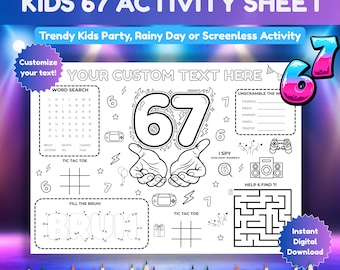 6 7 Meme Activity Sheet, Kids Custom Placemat, Instant Download, Word Search Maze, Fun Kids Activity Sheet, Screen Free Summer Game Ideas