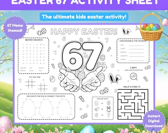 Easter 67 meme activity sheet for kids | Kids easter activity placemat | Funny easter 6 7 activity placemat | easter kids printables