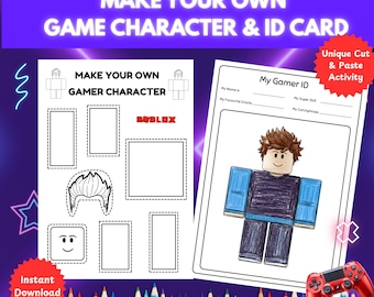 Make Your Own Game Character | Cut and Glue Craft Printable Kids Activity | Gamer Party Activity Blox Winter Activity, Screen Free Activity