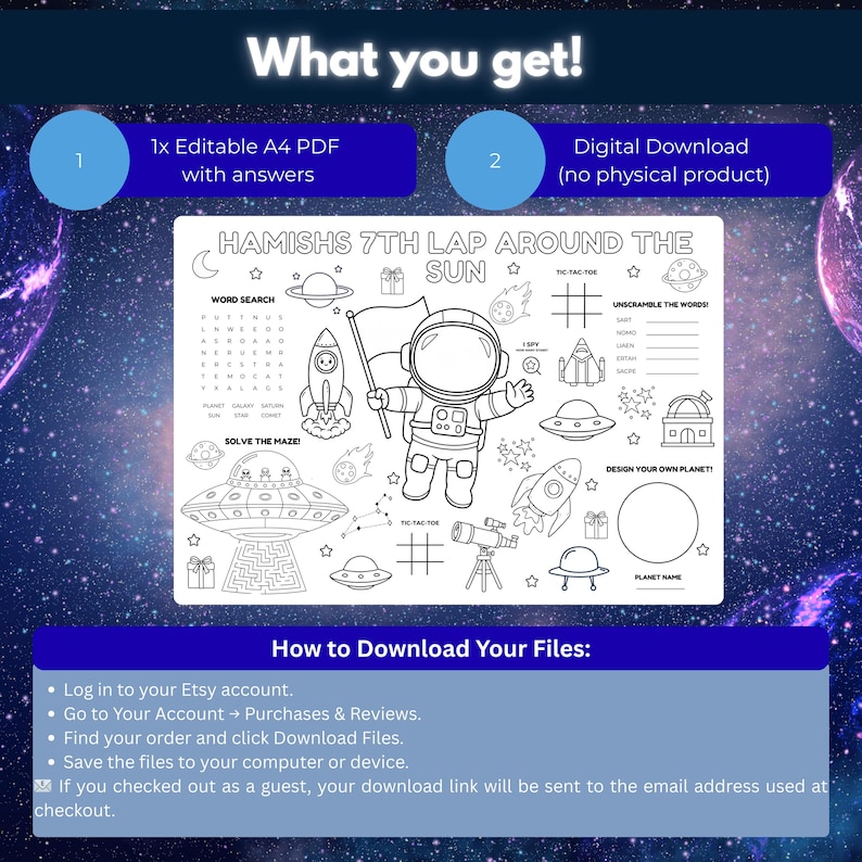 Kids Space Party Activity Sheet | Printable Astronaut Birthday Coloring ...
