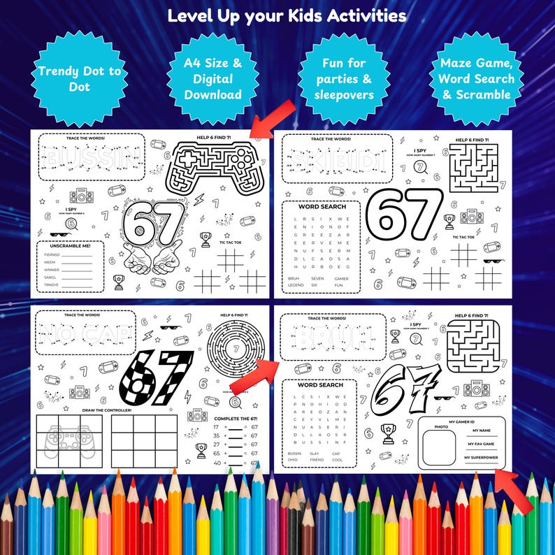 6 7 Meme Activity Sheets for Kids, Printable Dot to Dot, Maze, Word ...