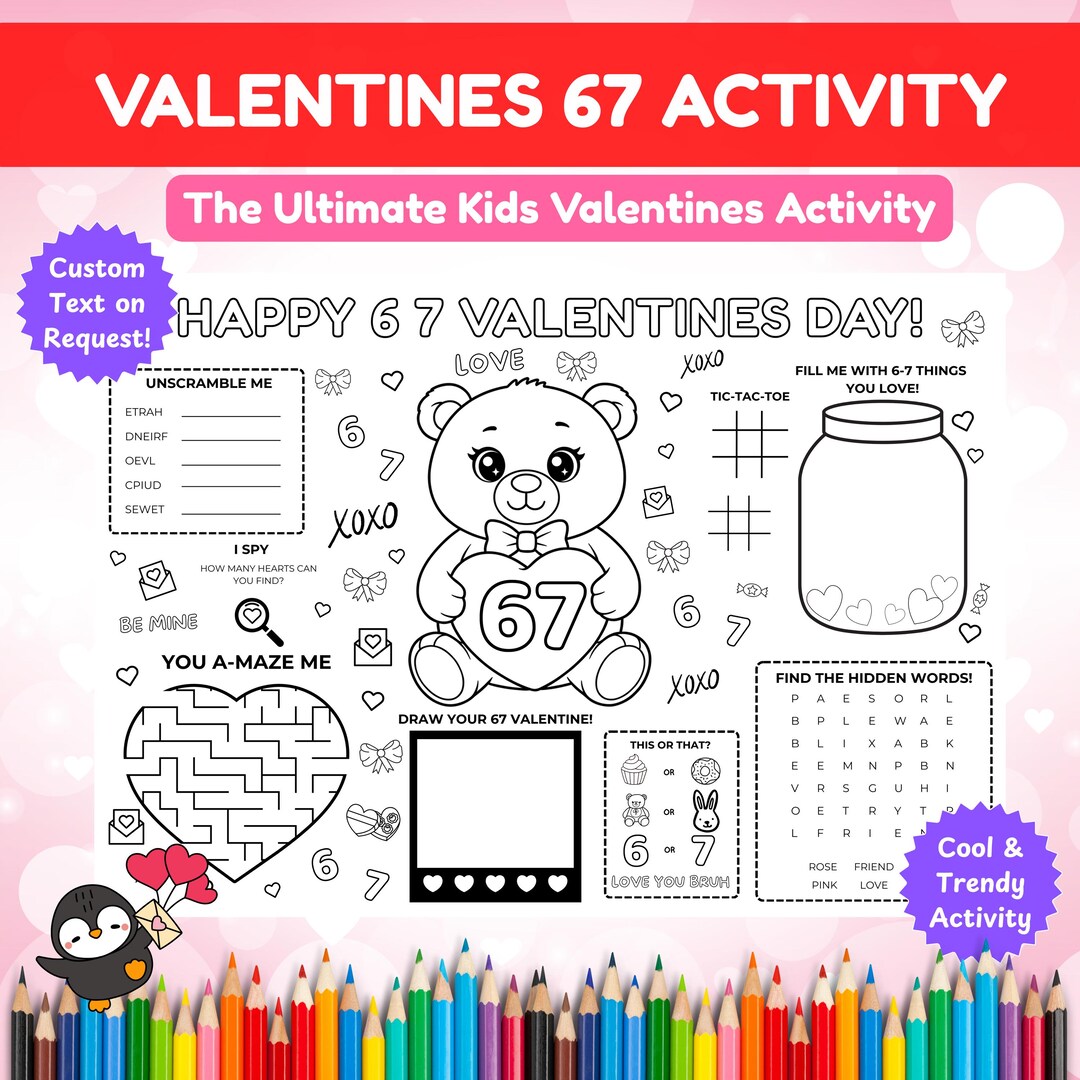 67 Valentines Kids Activity Sheet | 6 7 Meme Valentines Day Activities ...
