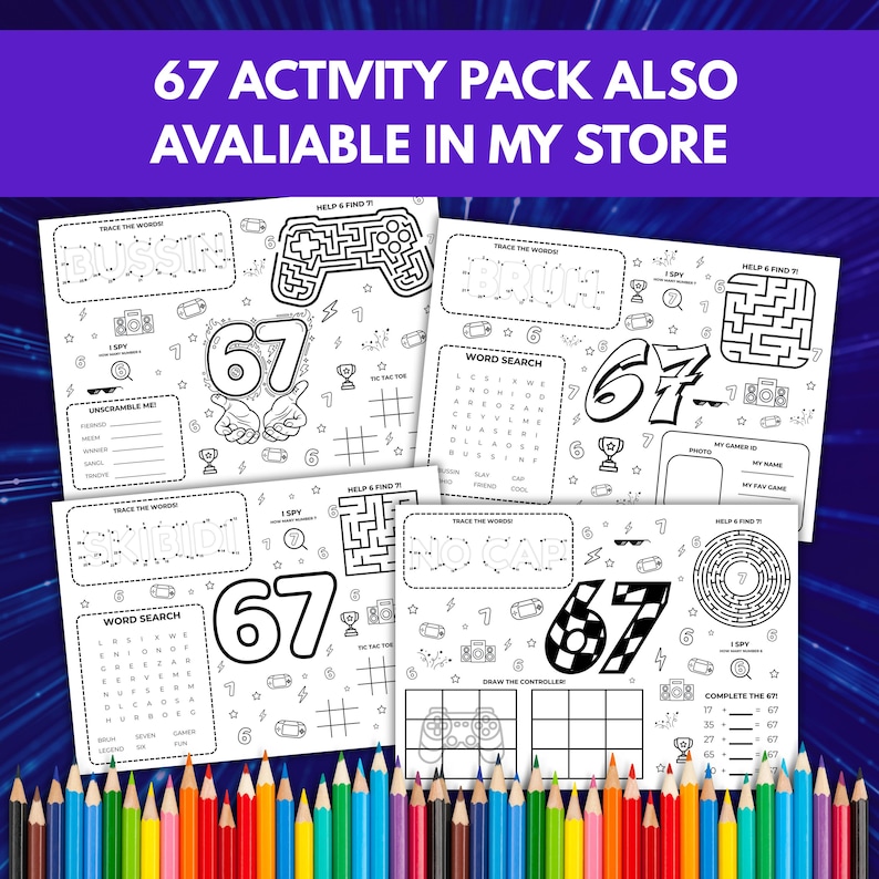 67 Kids Activity Sheet | Funny 6 7 Birthday Activity | Kids Party Favour Idea | Six Seven Meme Birthday Party Activity | Instant Download image 3