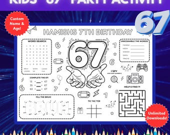 67 Activiteitendeken voor kinderen | Grappige activiteit 6 7e verjaardag | Idee voor kinderfeestje | Six Seven Meme Verjaardagsfeestje Activiteit | Direct downloaden