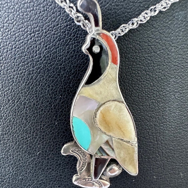 Vintage Zuni Masterpiece: Beautiful, Finely Handmade,  Zuni Quail Pendant and Pin With Chain