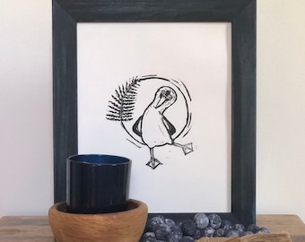 Blue-Footed Booby - Bird Handmade Block Print