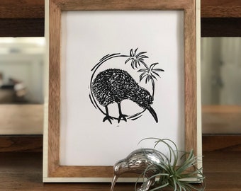 Brown Kiwi - Bird Handmade Block Print