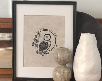 Barn Owl - Bird Handmade Block Print