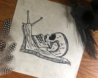 The Snail and the Skull Handmade Block Print