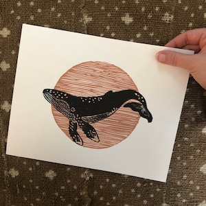 Whale II - Humpback Whale Handmade Block Print