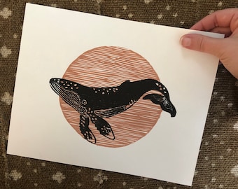 Whale II - Humpback Whale Handmade Block Print