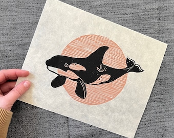 Whale V - Orca (Killer Whale) Handmade Block Print