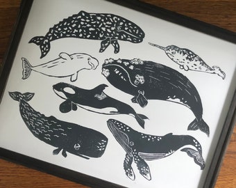 The Pod - Whales Handmade Relief Print