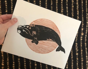 Whale I - Right Whale Handmade Block Print