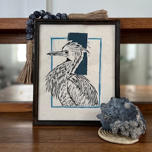 Little Blue Heron - Handmade Block Print