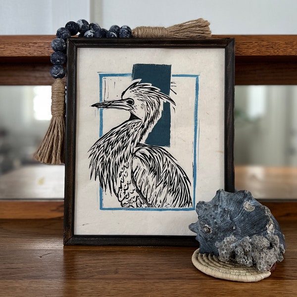 Little Blue Heron - Handmade Block Print