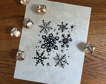 Flurries - Snowflake Handmade Block Print