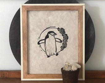 Chinstrap Penguin - Bird Handmade Block Print