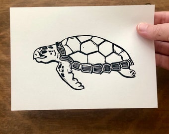 Sea Turtle I - Loggerhead Handmade Block Print