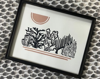 A Vanishing Act - Coral Reef Handmade Block Print