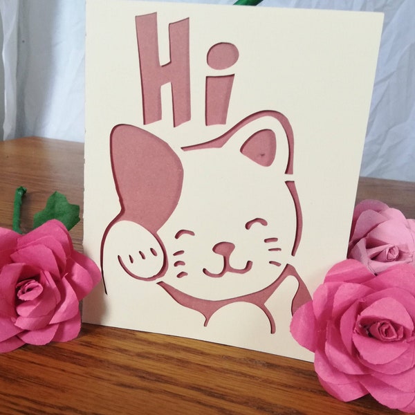 Cricut Joy Cat Greeting Card Template/ Hi Waving kitty/ SVG file instant download/PNG Clear Format/ simple easy,cute/ beginner project