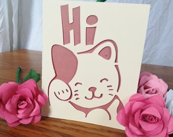 Cricut Joy Cat-wenskaartsjabloon / Hi Waving Kitty / SVG-bestand direct downloaden/PNG Clear Format / Simple easy, cute / beginner project