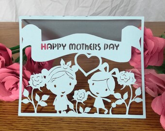 Cricut Joy Happy Mothers Day Card Template/ Cute Mother Daughter/ SVG file instant download/PNG Clear Format/ Love you mom