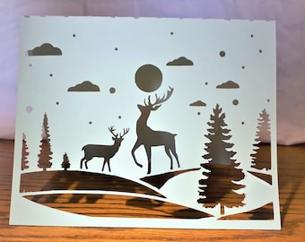 Christmas card with deer svg, winter wonderland, Cricut Joy Maker Explore Air card svg, christmas scene, papercut template, laser cut cards