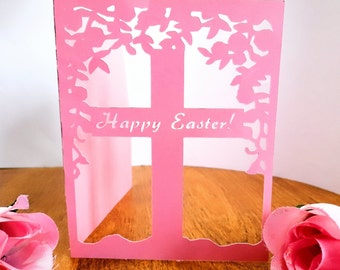Cross Happy Easter Card Template/SVG and PNG file instant download/paper cut/Beautiful Christian Easter cards/ Religious Easter/ laser cut