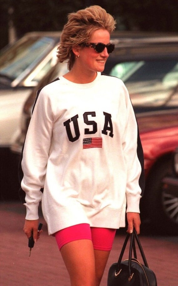 PeachesandPastelsCo Princess Diana USA Sweatshirt, Princess Diana Street Style, USA College Crewneck, Iconic 90s Style