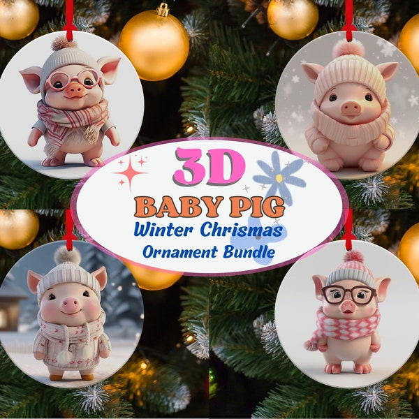 63 Files 3D Cute Baby Pig Christmas Ornament Sublimation PNG, Pig art, Pig Ornament, Pig PNG, Digital Ornament PNG Instant Download