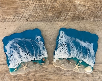 Handgefertigte Strand Untersetzer aus Resin mit Muscheln und Sand – Küsten Deko Set