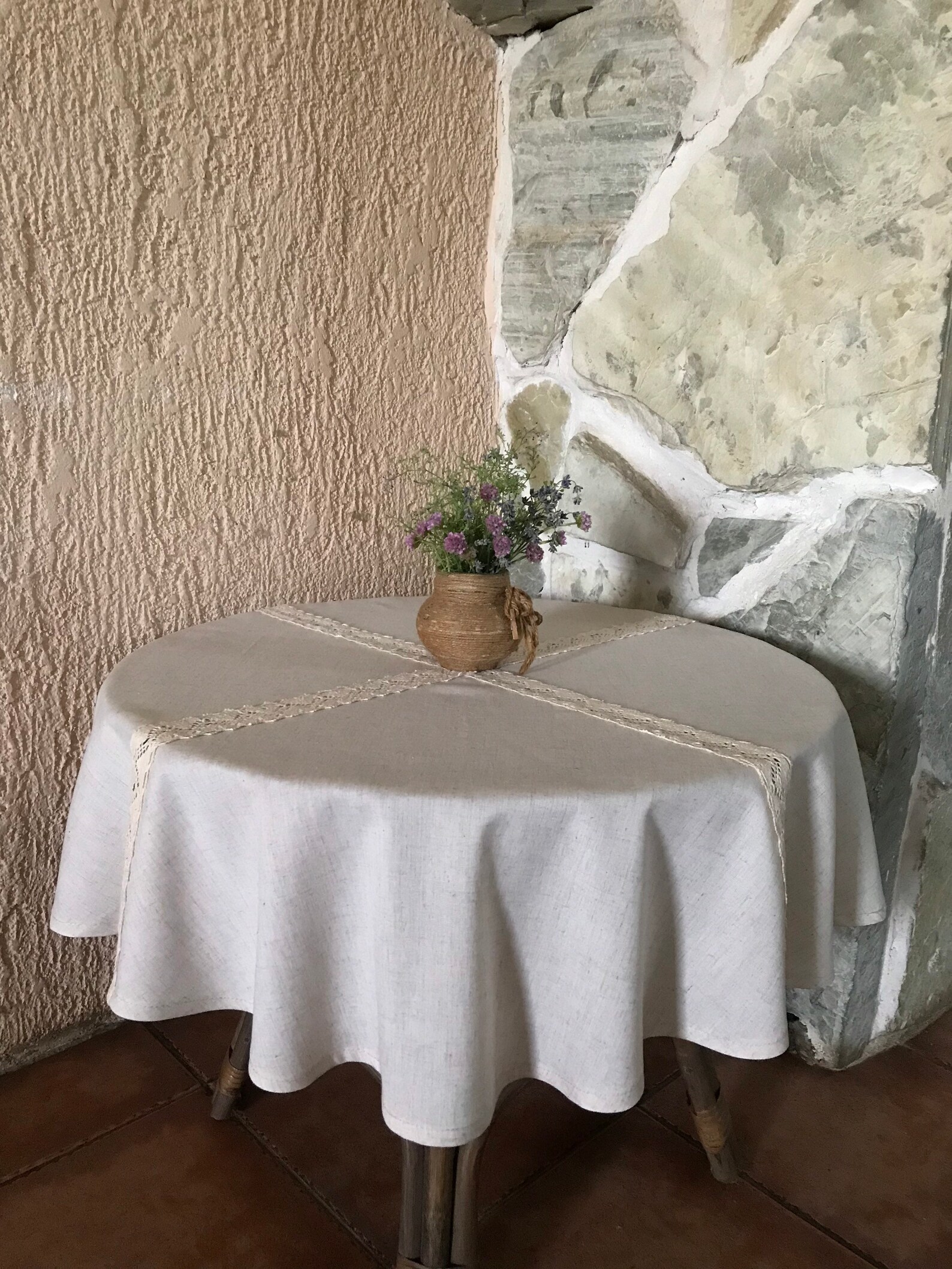Neutral Beige Linen tablecloth Linen tablecloth on a round Etsy