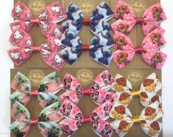 Pair Of Animals Ribbon Hair Bows Alligator Clip/Bobbles Girls Baby Toddler Hair Bows