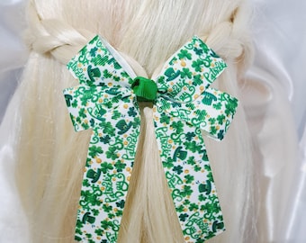 Große St Patrick's Day Haarschleife 10,2 cm, grüne Kleeblattschleife für Mädchen, irischer Kobold-Hutzubehör, große Bandclip oder Bommel, handgemacht