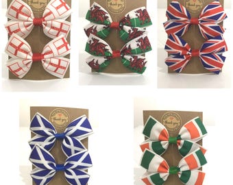 England/Union Jack/Wales/Schottland/Irland Haarschleife Alligator Clip/ Bommel rot weiß blau Mädchen Baby Kleinkind Bögen