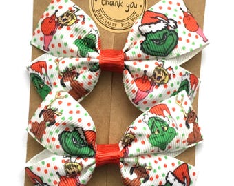 CHRISTMAS Hair Bows Alligator Clip /Bobbles Girls Baby Toddler Hair Bows