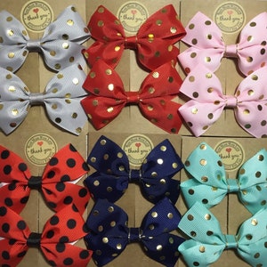 Pair Of Spotty Polka Dots Ribbon School Hair Accessories Bows Alligator Clip /Bobbles
