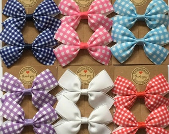 Gingham Grosgrain School Uniform Hair Bow Alligator Clip/Bobbles Girls Baby Toddler Hair Accessories Bows