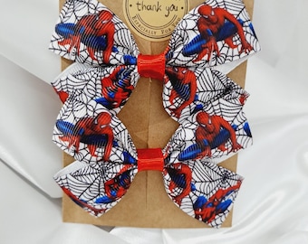 Pair Of Superhero Ribbon Hair Bows Alligator Clip/Bobble Girls Baby Toddler Hair Bows