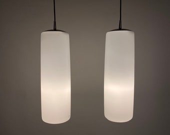 Enormous rare frosted White glass pendant light by Peill and Putzler XL 1960