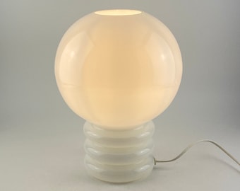 Vintage white glass table lamp 'bulb' by Glashütte Limburg 1979