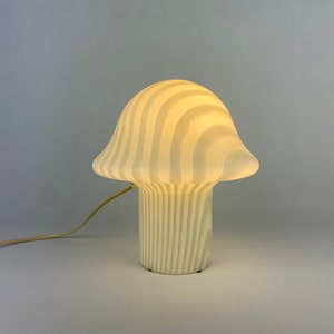 1 of 6 White glass Peill and Putzler mushroom table lamp zebra print 1970