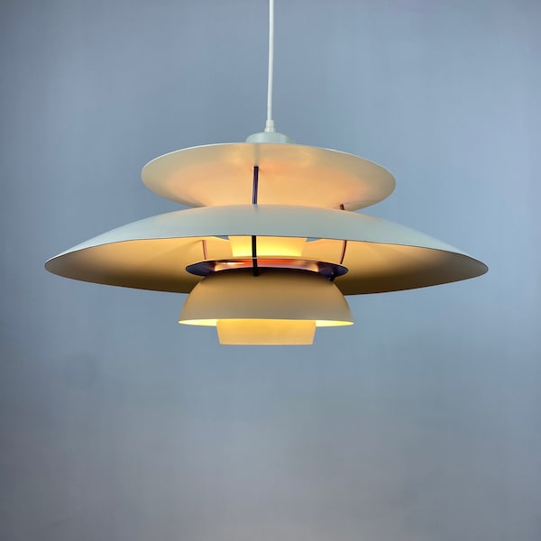 White and purple PH5 pendant light by Poul Henningsen for Louis Poulsen 1970