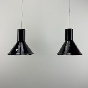Pair of purple glass P&T MINI pendant lights by Michael Bang for Holmegaard 1970