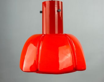 Red glass flower shaped pendant light from Glashütte Limburg, 1970