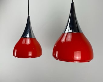 Tulip shaped pair of glass pendant lights by Doria Leuchten 1970